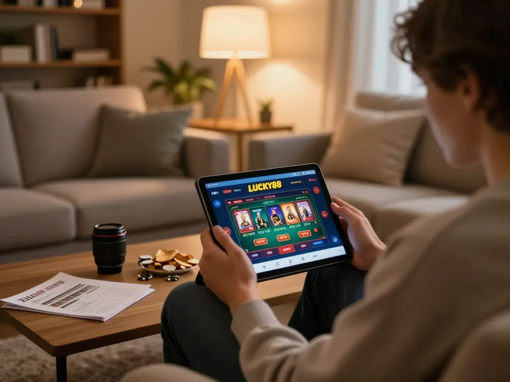 LUCKY88 online casino game interface seen by a person strategizing from home