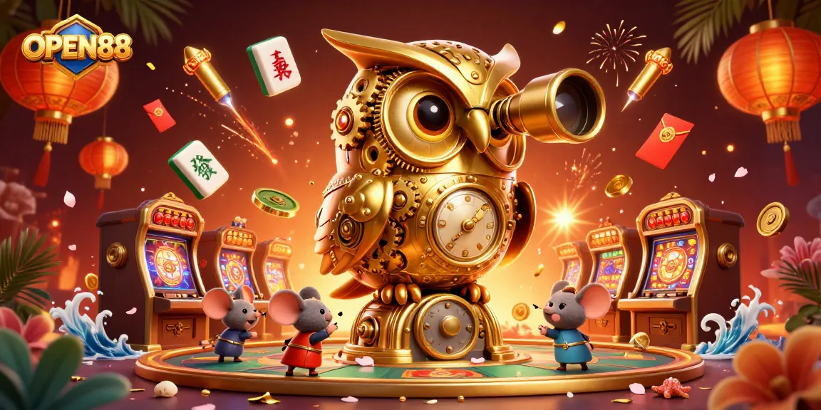 Experience the thrilling atmosphere of OPEN88 with vibrant 3D casino characters and game elements.