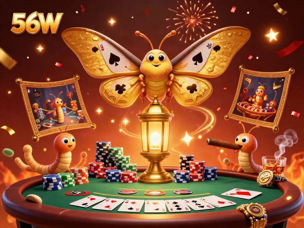 Experience the thrill of live casino action with 56W's vibrant illustration featuring dynamic game elements.