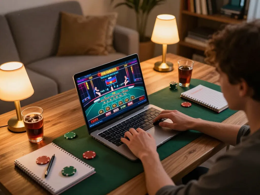 Engaged in online gaming at nhà cái XIBET, a player enjoys a live dealer experience from the comfort of home.