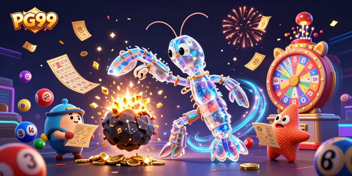 Experience thrilling gaming action at PG99 with vibrant lottery balls, prize wheels, and magical winnings.