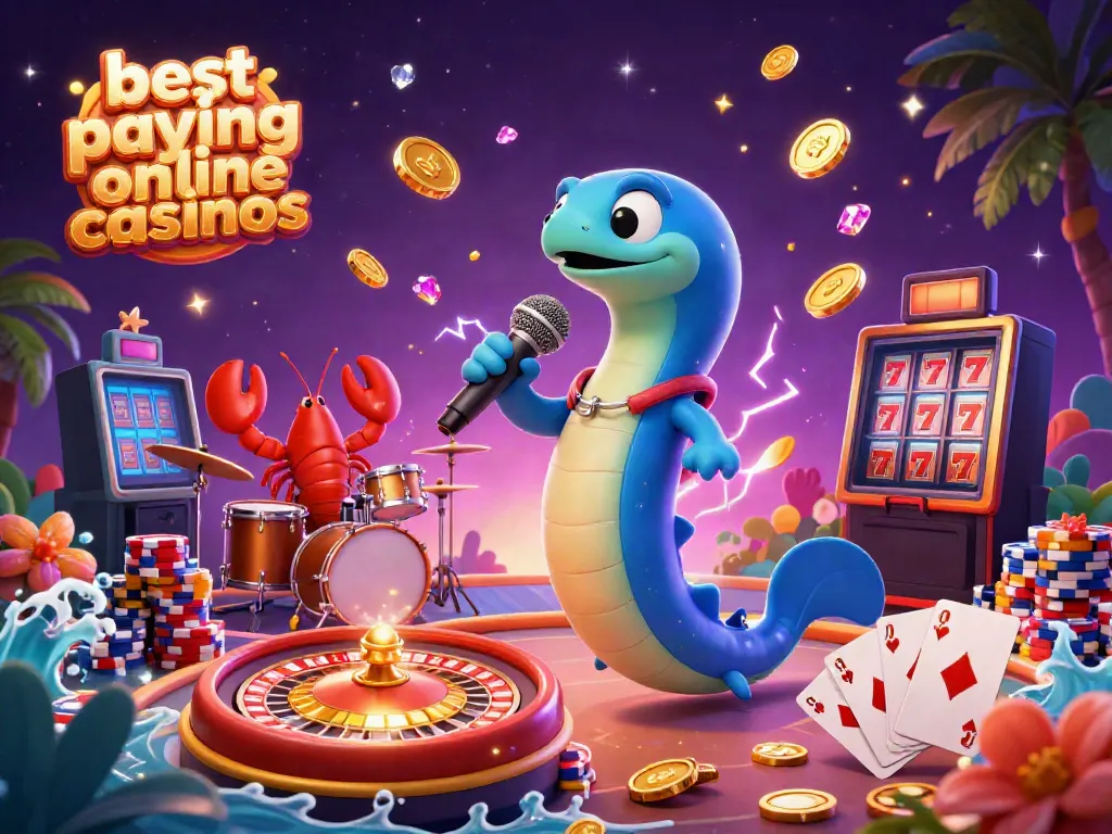 Experience the excitement at the best paying online casinos with a vibrant underwater casino scene featuring animated characters.