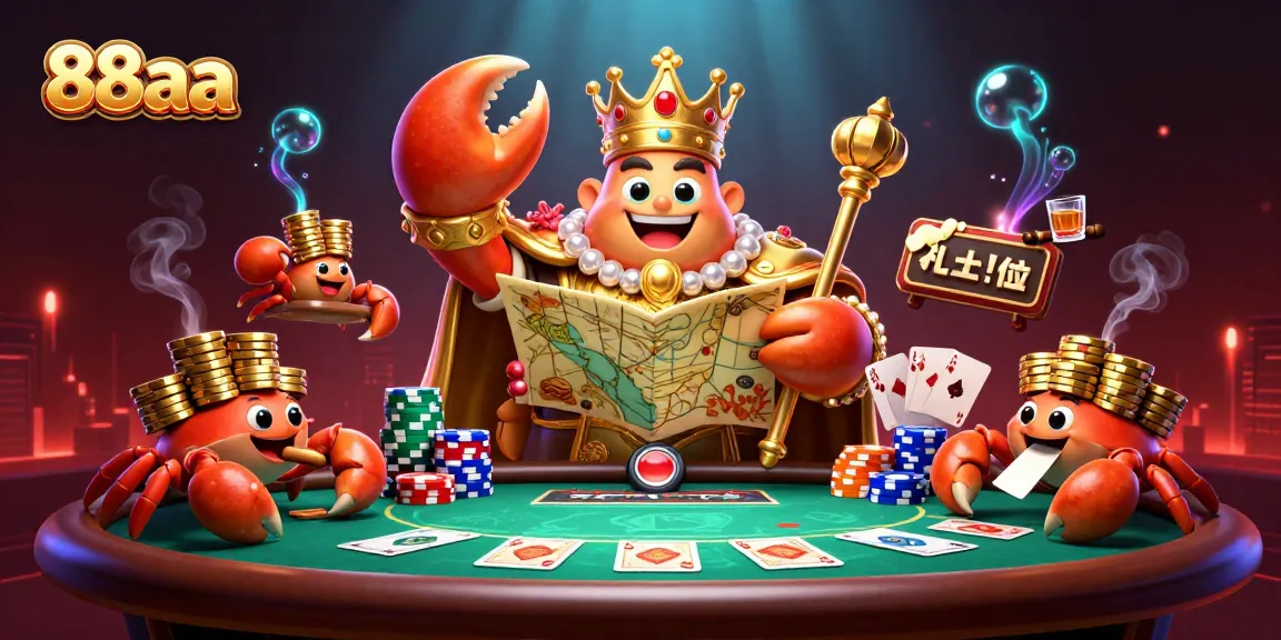 Experience the 88aa casino excitement with our golden crab emperor ruling over a vibrant poker scene.