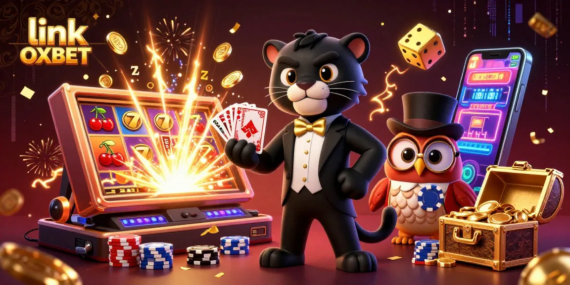 Experience the excitement of link OXBET with a panther dealer, owl, and lucky mouse in a vibrant casino scene.