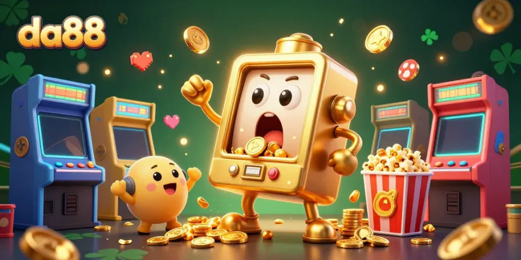 Experience da88's winning moments with a joyful golden slot machine celebrating a jackpot.