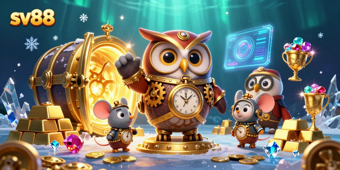 Engage with sv88's thrilling casino adventure with a steampunk owl and treasure vault.