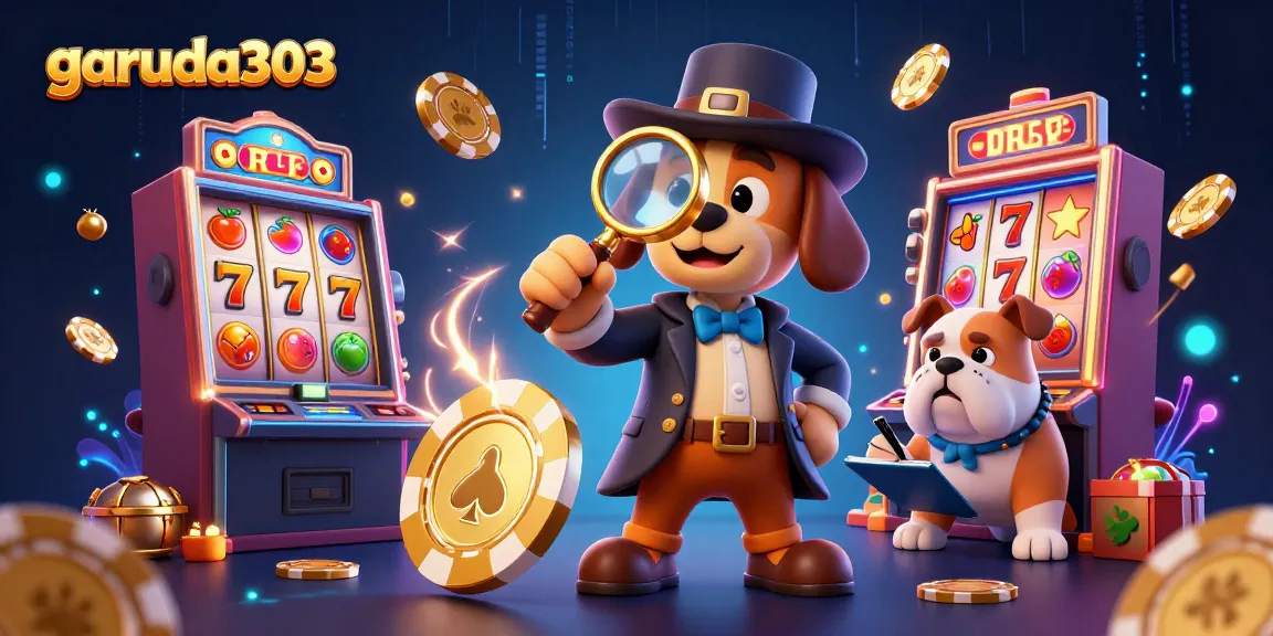 garuda303 explores a golden poker chip clue amid vibrant slot game elements