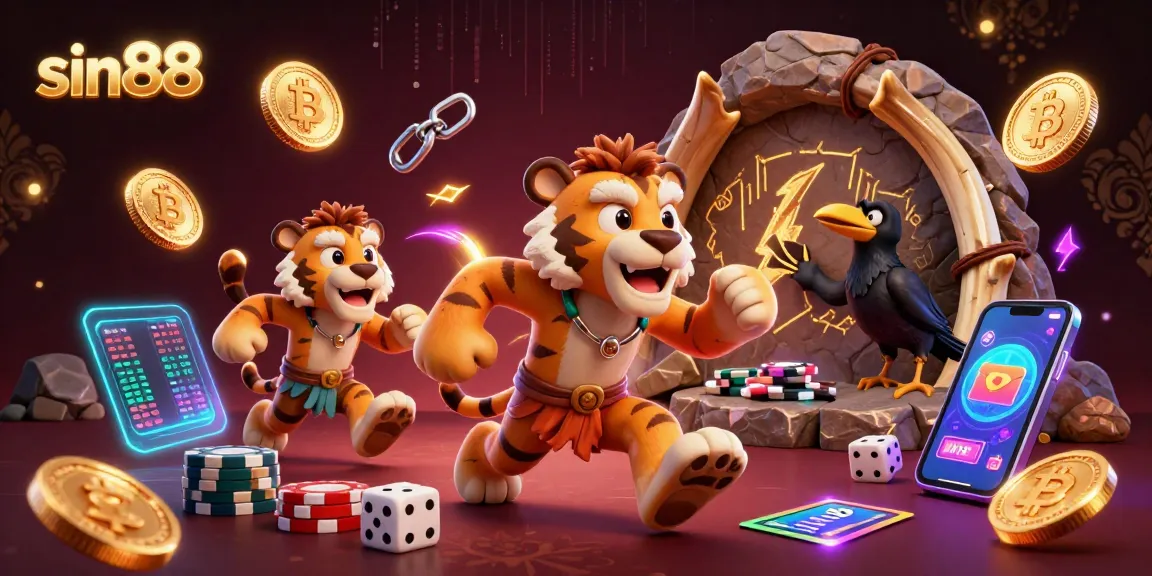 Experience high-stakes gambling at sin88 with prehistoric characters in a vibrant casino.