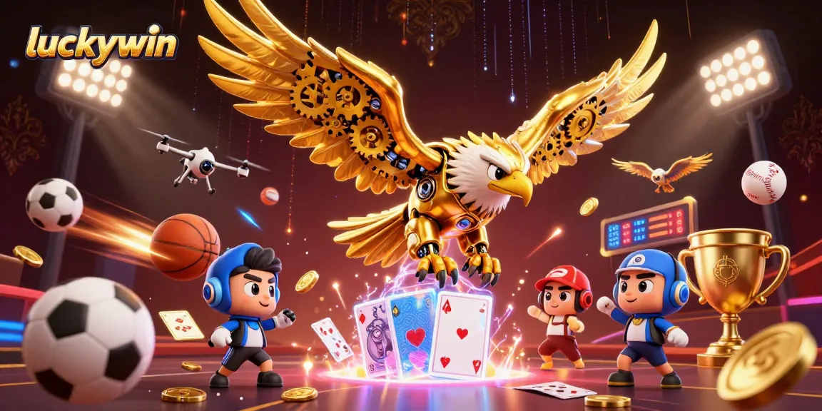 Experience thrilling gameplay at luckywin with vibrant characters and dynamic sports elements in a rich casino illustration.