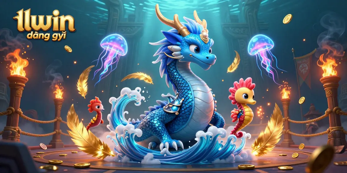 Experience thrilling llwin đăng ký action with a majestic water dragon and coral knight in a dynamic casino scene.
