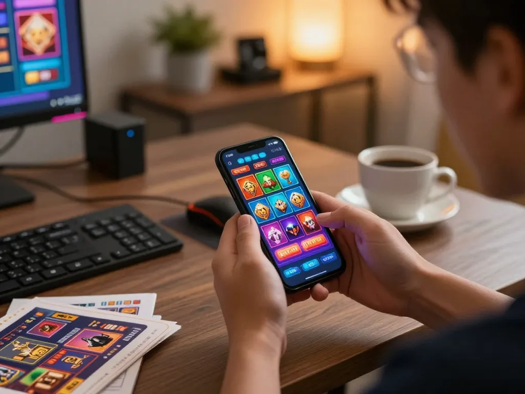 Engaging in mobile gaming with the rikvip app in a cozy setting, highlighting responsible entertainment.