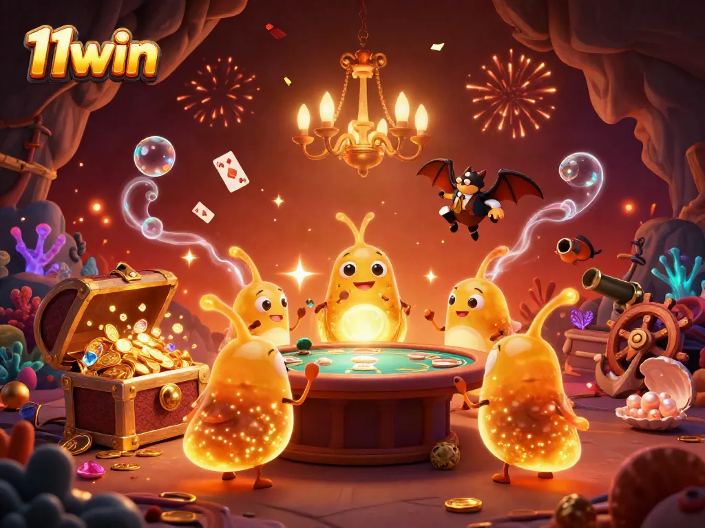 Experience thrilling gameplay at 11win, with vibrant glowworms lighting up an exciting cave casino scene.