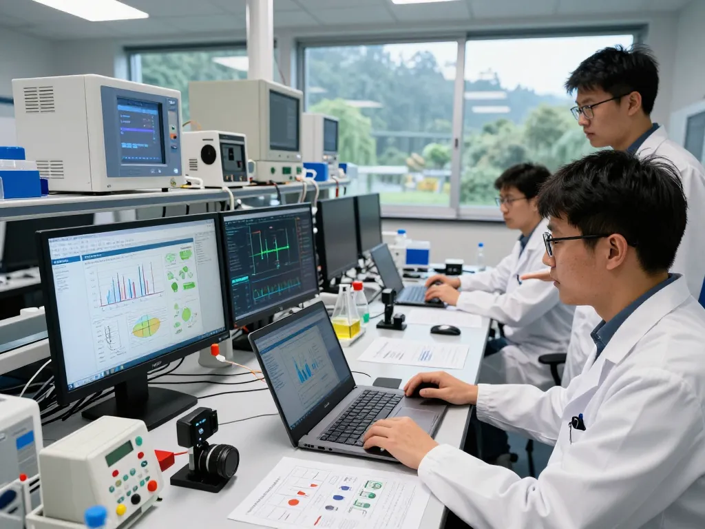 Scientist utilizing HBET software in a modern laboratory setting.