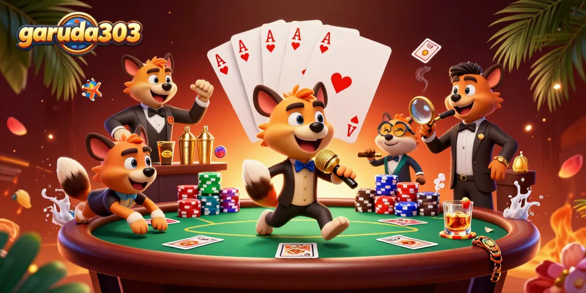 Engaging gaming scene at garuda303 with hyenas in a festive casino setting, showcasing excitement and fun.