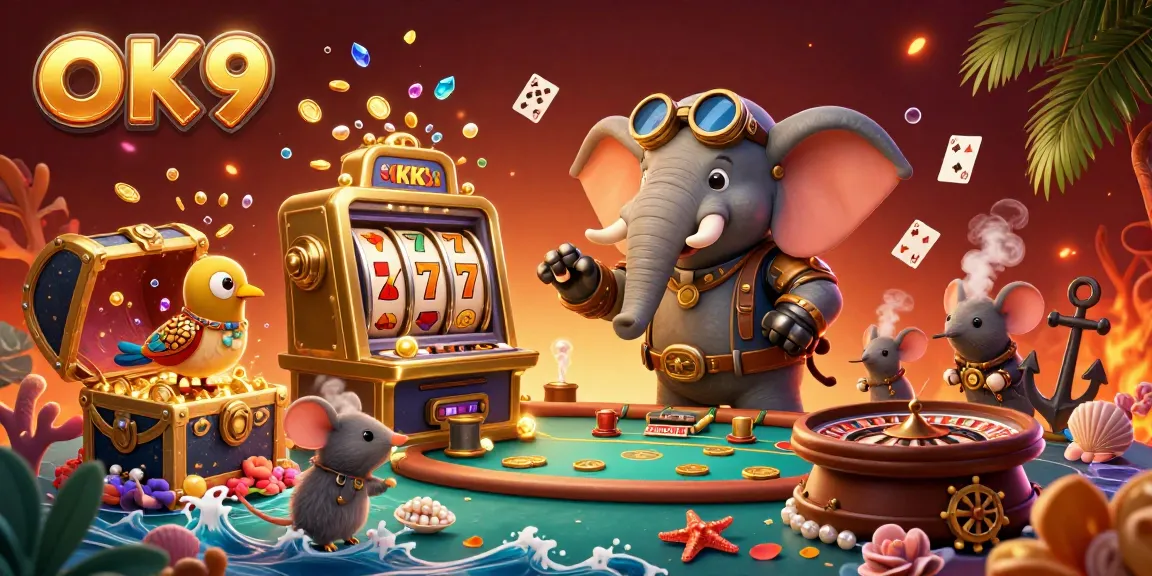 Engage in thrilling gameplay with OK9 at the vibrant casino scene featuring steampunk elements.