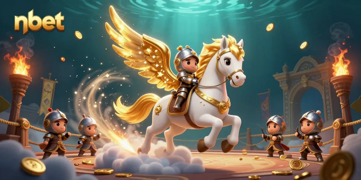 Experience the thrill of nbet with a cosmic horse and knight in a vibrant casino atmosphere.