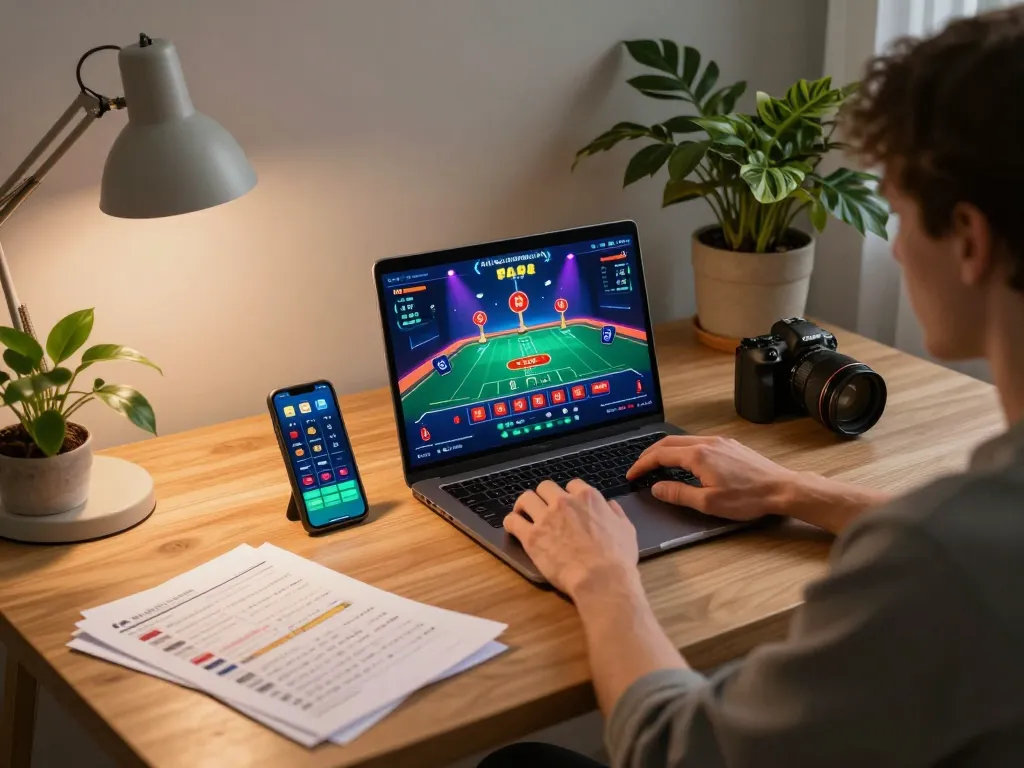 Engaged player enjoying live dealer casino games on 399w, showcasing an immersive online gambling experience.
