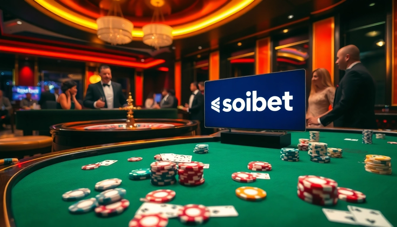 Experience the thrill of เว็บ soibet with a vibrant casino scene featuring roulette and poker action.