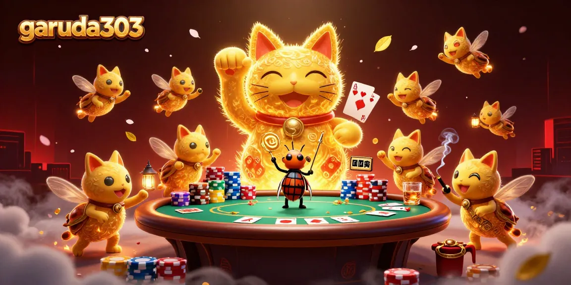 Experience the excitement of garuda303 with a lucky cat and vibrant casino elements
