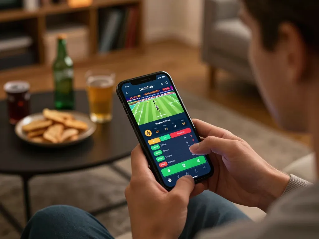 Socolive user actively placing sports bets while watching a live football match on mobile, engaging experience.