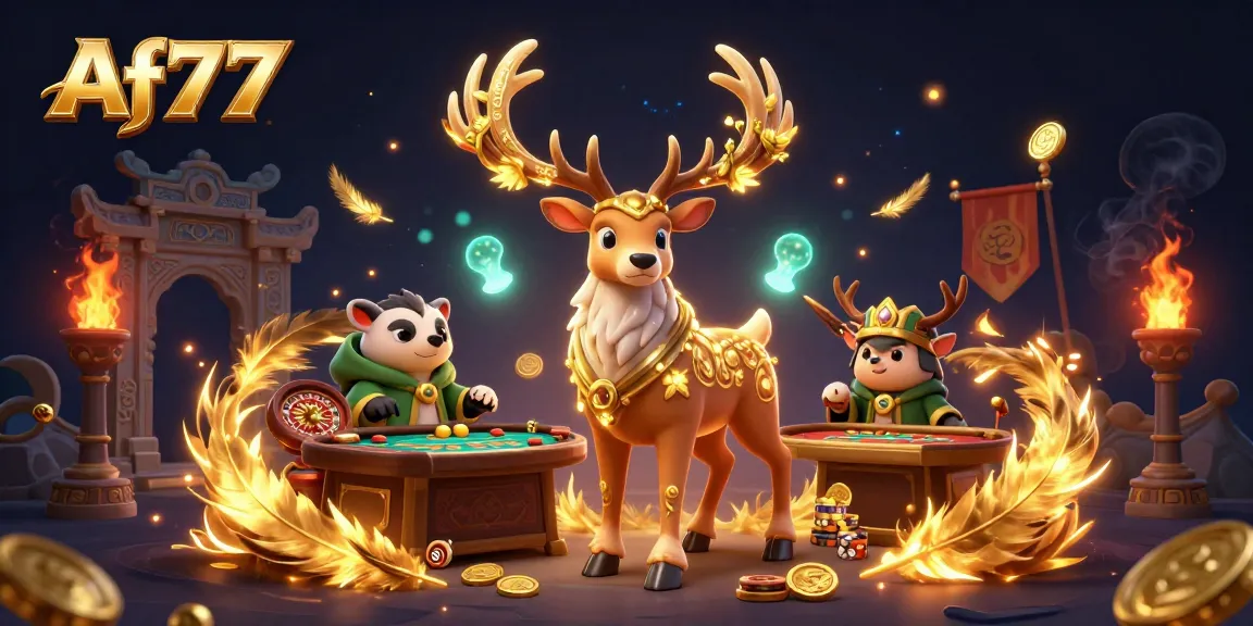 Experience thrilling gameplay with Af77 in this dynamic casino scene featuring characters and gaming elements.
