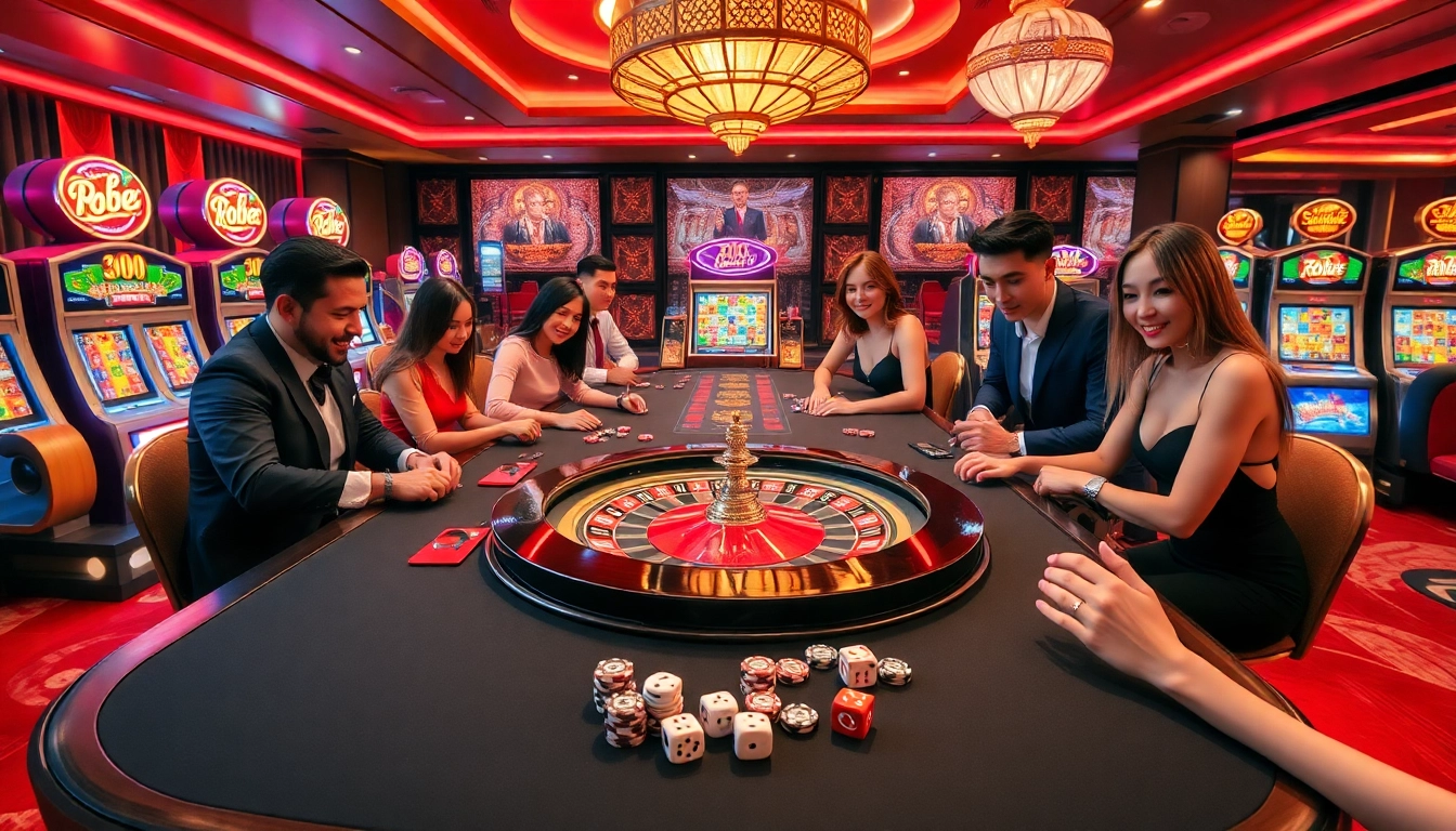 Experience the excitement of NK88 with vibrant casino tables and engaging players in action.