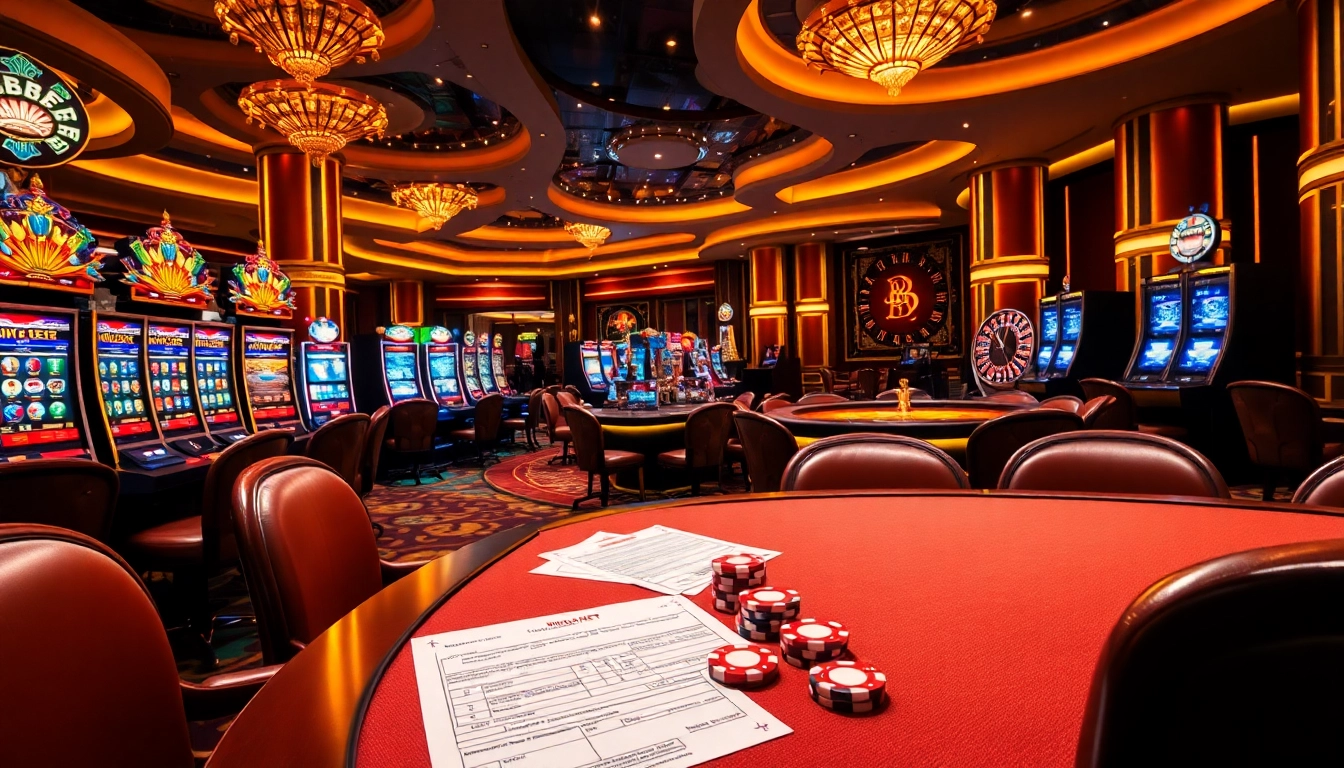 BongdaNET displaying an exciting casino scene with vibrant slot machines and professional gaming tables.