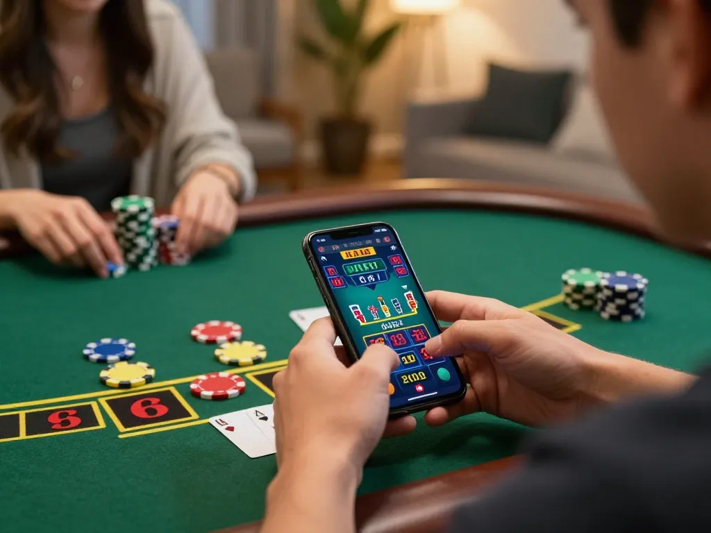 Engaging f8bet80 online blackjack gameplay from a smartphone in a cozy home