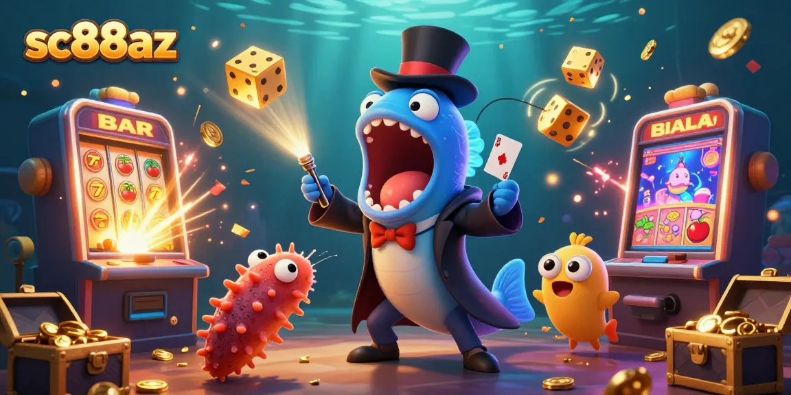 Watch sc88az's underwater magic with jackpots, coins, and vibrant casino elements.