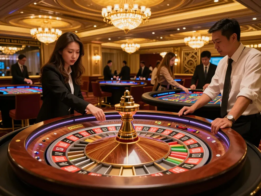 C168 players engaging in an exciting roulette game at a vibrant casino, showcasing a thrilling atmosphere.