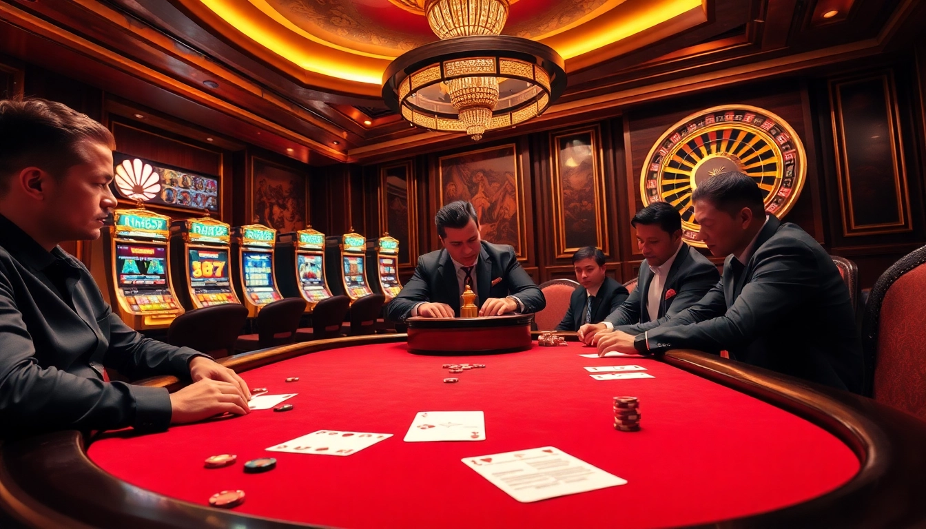 Engage in thrilling poker at MM88's luxurious casino, showcasing intense gameplay.