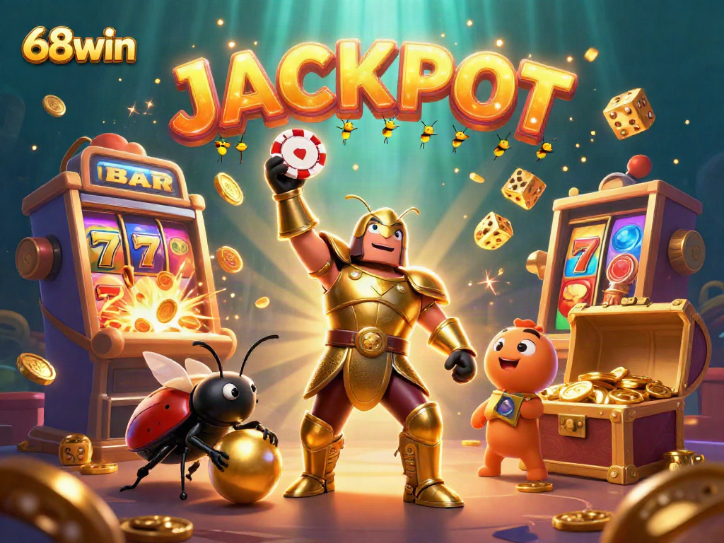 Experience the excitement of 68win with vibrant characters and thrilling casino elements in a spectacular scene.