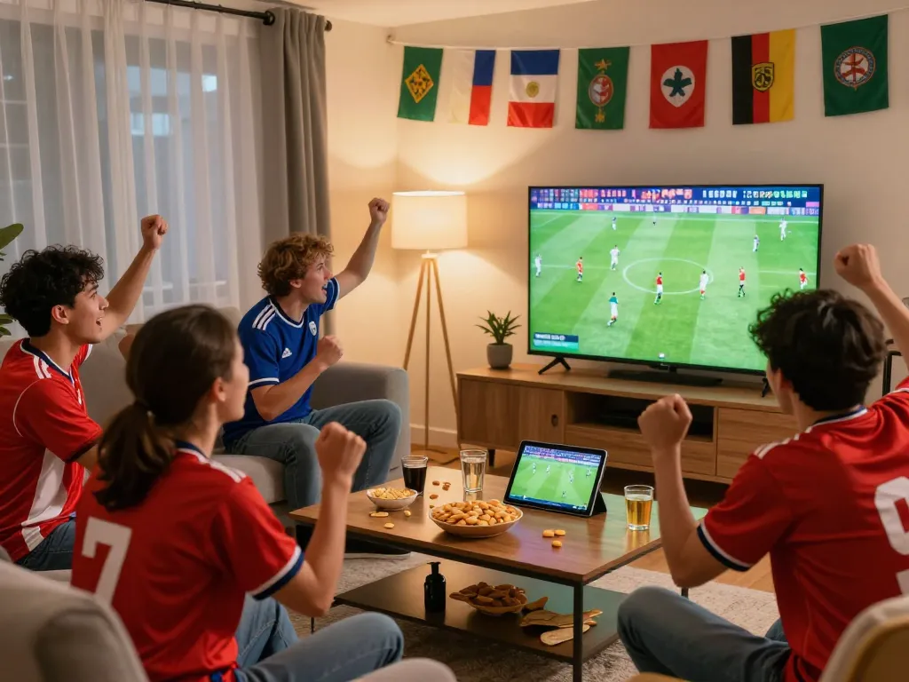 Fans enjoying luong son tv live football experience in a cozy living room.