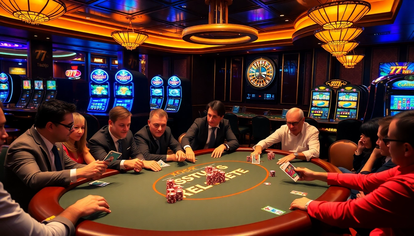 Experience the thrill of winning at 777vip with a luxury casino scene showcasing poker tables and vibrant games.