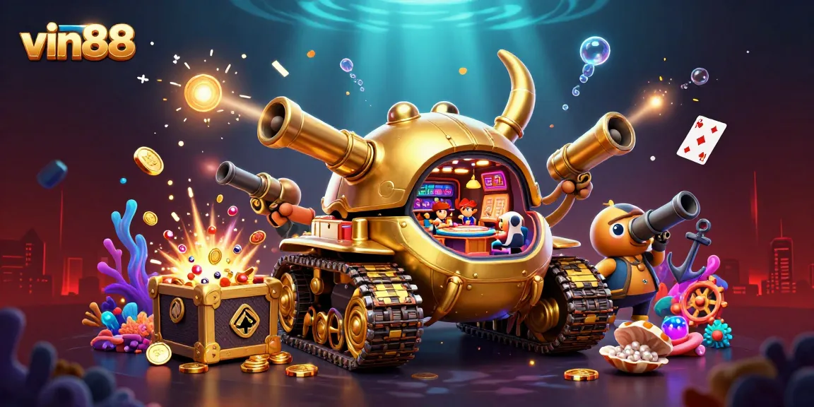 Experience the excitement of vin88 with an engaging casino-themed illustration full of vibrant elements.