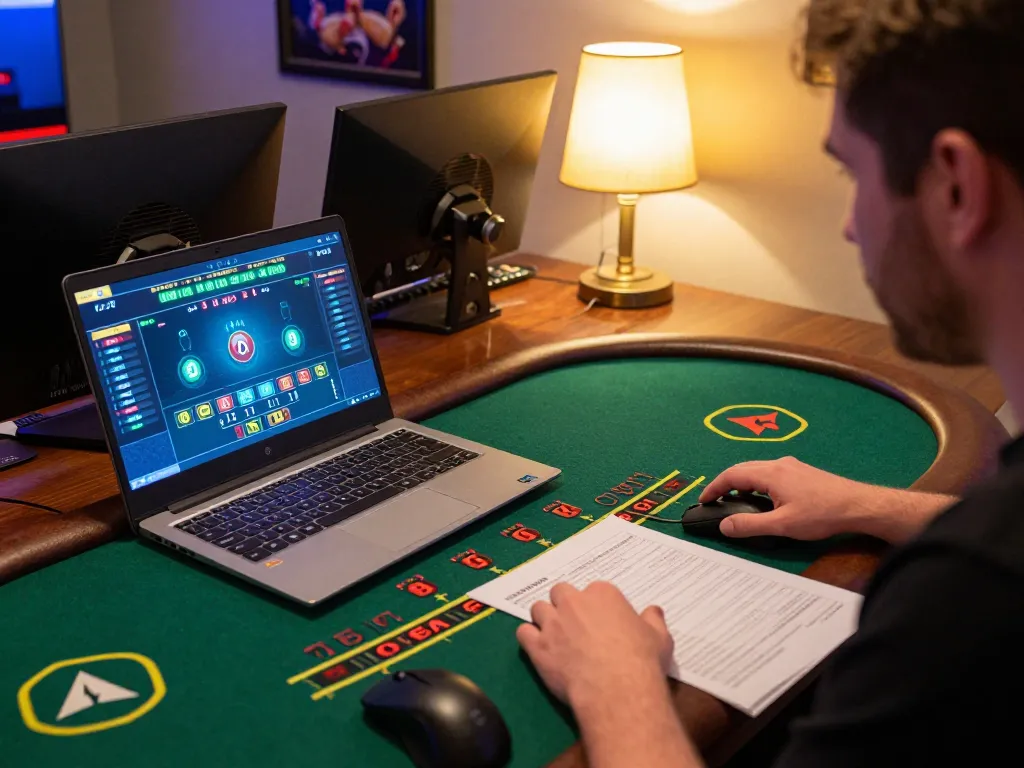 Player enjoying an online blackjack game with hbet interface on screen, showcasing intense gaming moments