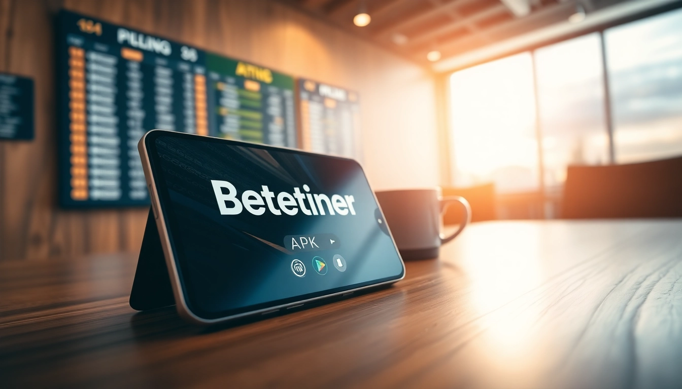 A imagem mostra o Betwinner APK em um smartphone sobre uma mesa, simbolizando apostas online.