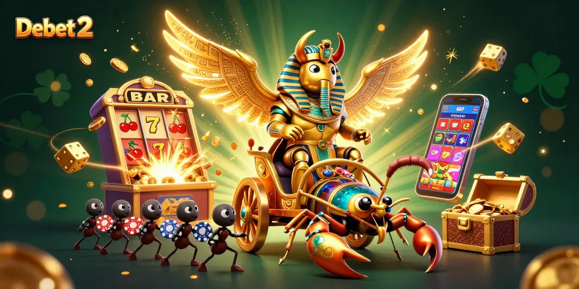 Experience thrilling gameplay with Debet 2's vibrant casino scene featuring iconic symbols and characters.