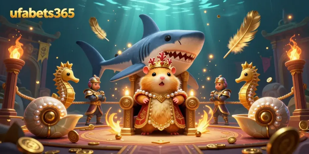 Experience the exhilarating world of ufabets365 with a golden hamster king surrounded by vibrant casino elements.