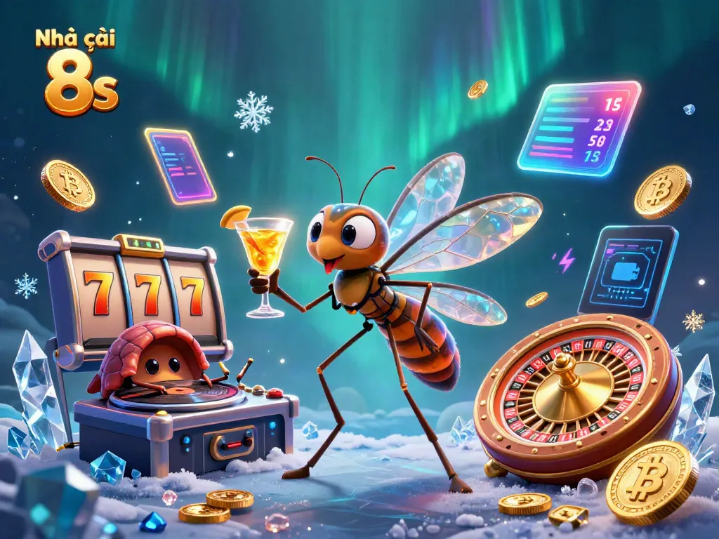 Engage with the vibrant scene of Nhà cái 8s, featuring a lively casino mascot and thrilling gaming elements.