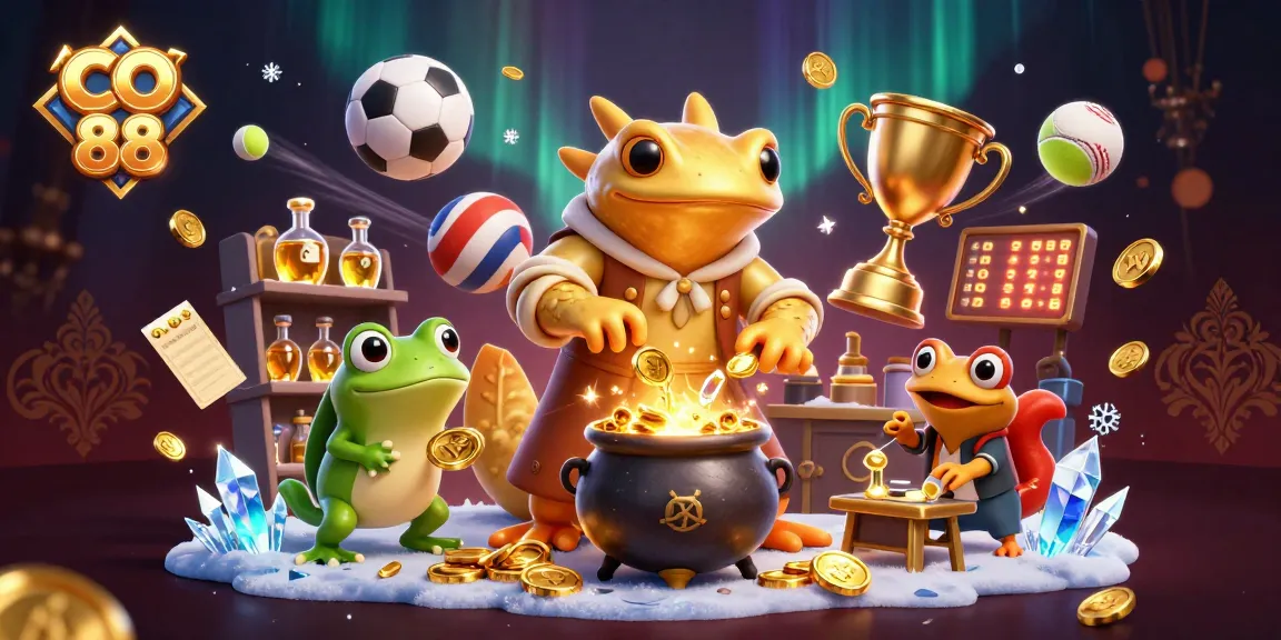 Engage with CO 88 through a vibrant illustration of an alchemist and sports betting elements.