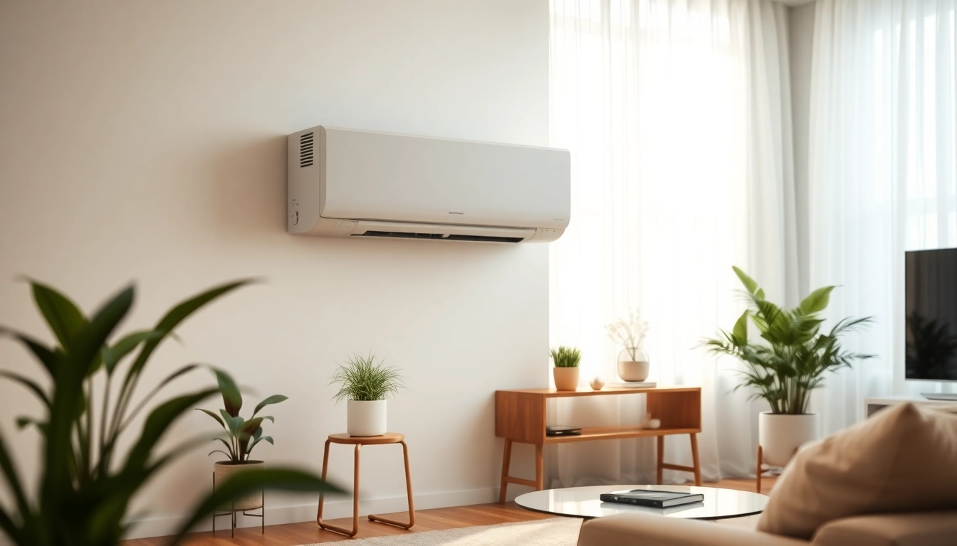 A modern mini split ac cooling a stylish room with natural light.