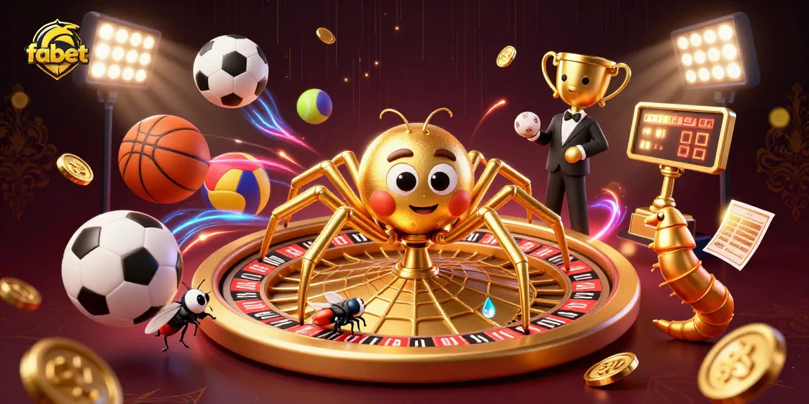 Engage with fabet as a fly nervously bets at a roulette wheel spun by a golden spider in 3D art.