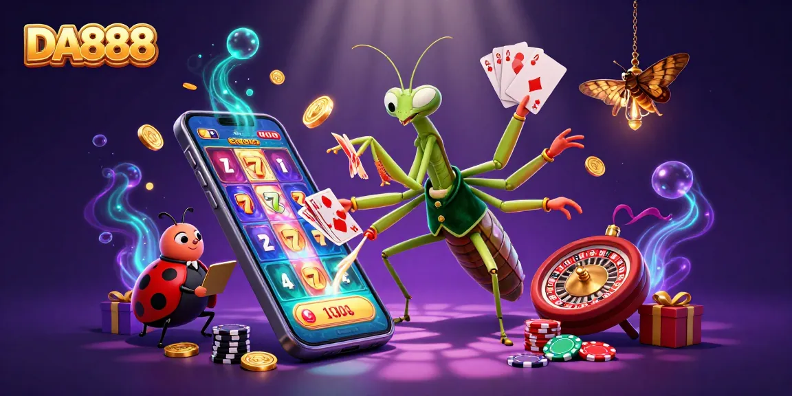 Engage in thrilling gameplay at DA888 with a vibrant 3D casino scene featuring a mantis card sharp.