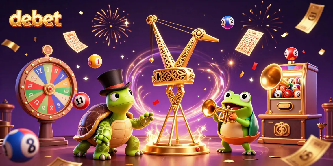 Engage with the debet lottery world, featuring colorful lottery balls and festive characters.