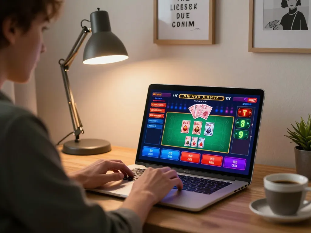 Engaging in kp88 bet on a laptop while enjoying a stylish home office setting.
