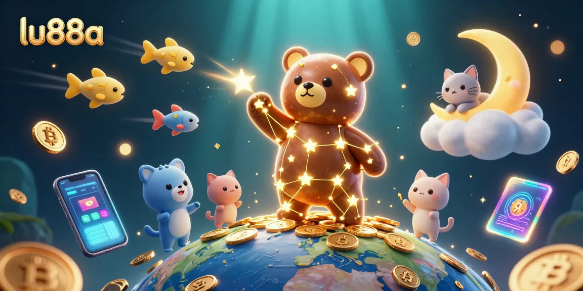 Experience exciting gameplay at lu88a with golden stars, crypto coins, and vibrant casino elements.