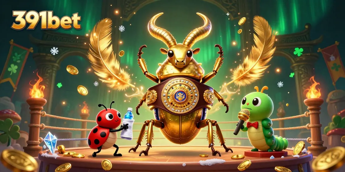 Bet on thrilling games with 391bet as a golden stag beetle squares up in an exciting 3D casino arena.