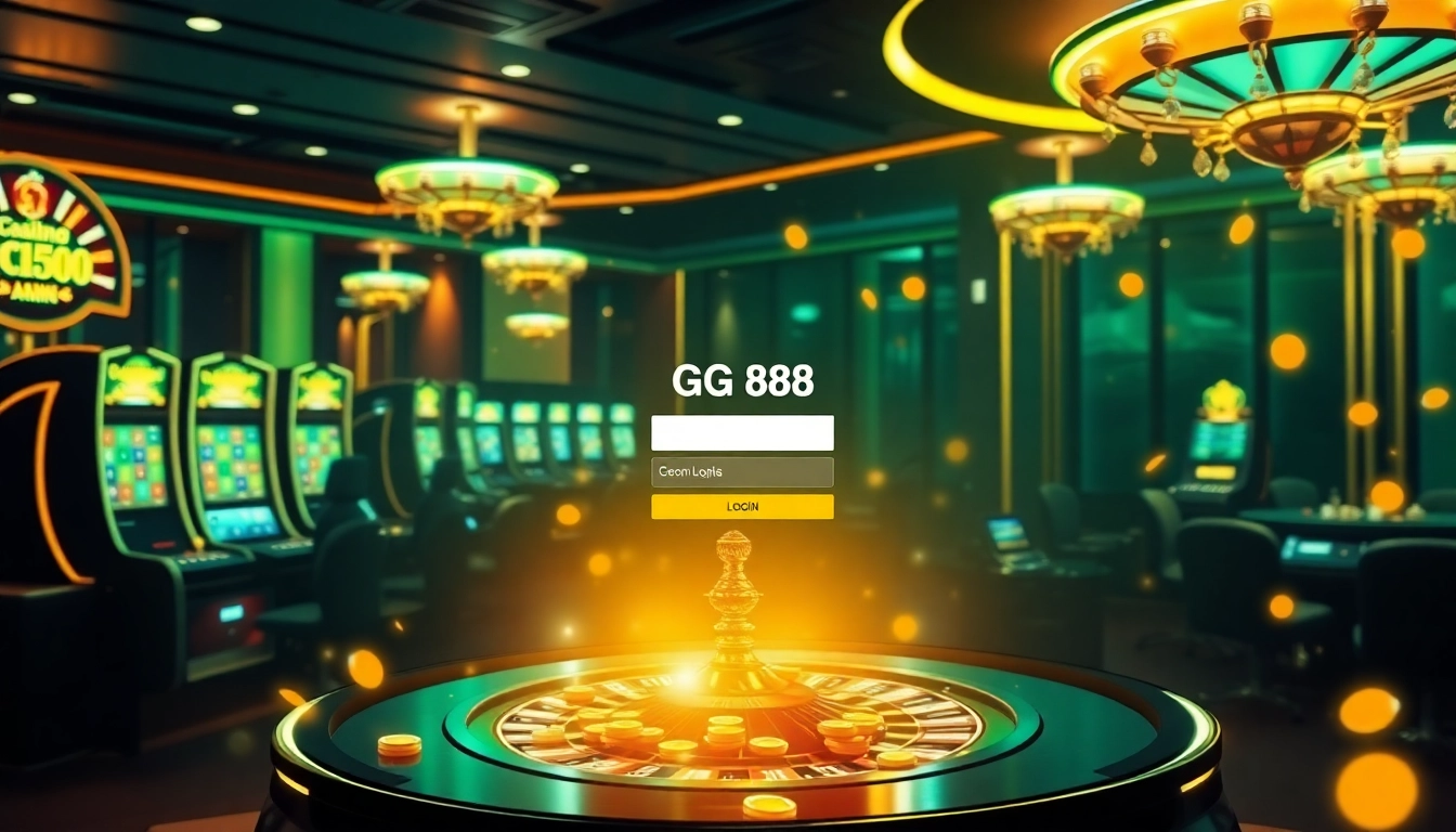 Image showcasing an exciting online gambling session with gg88 login interface and vibrant casino elements.
