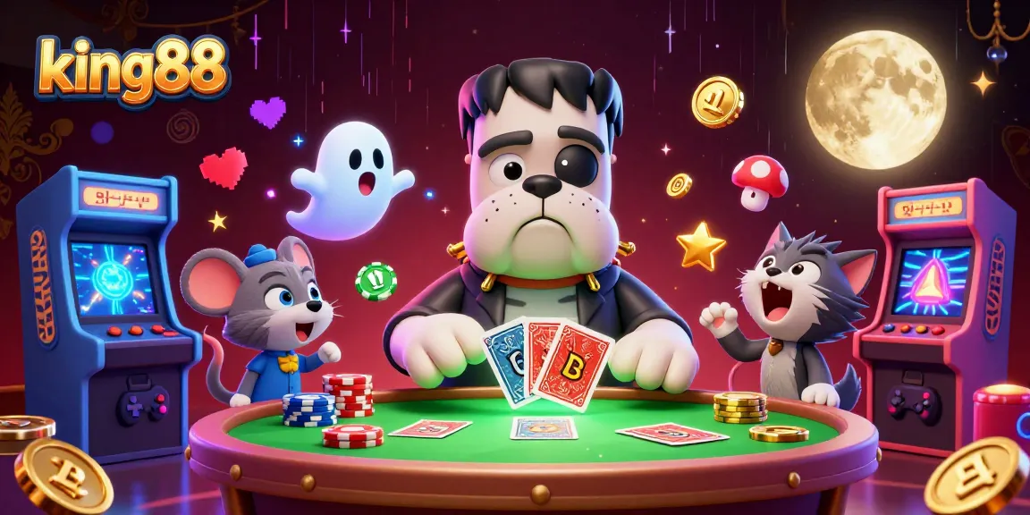 king88 attracts players with a thrilling 3D casino scene featuring a Frankenstein bulldog dealing cards